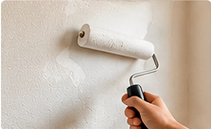 Kleine Malerarbeiten an einer Innenwand – Symbolbild